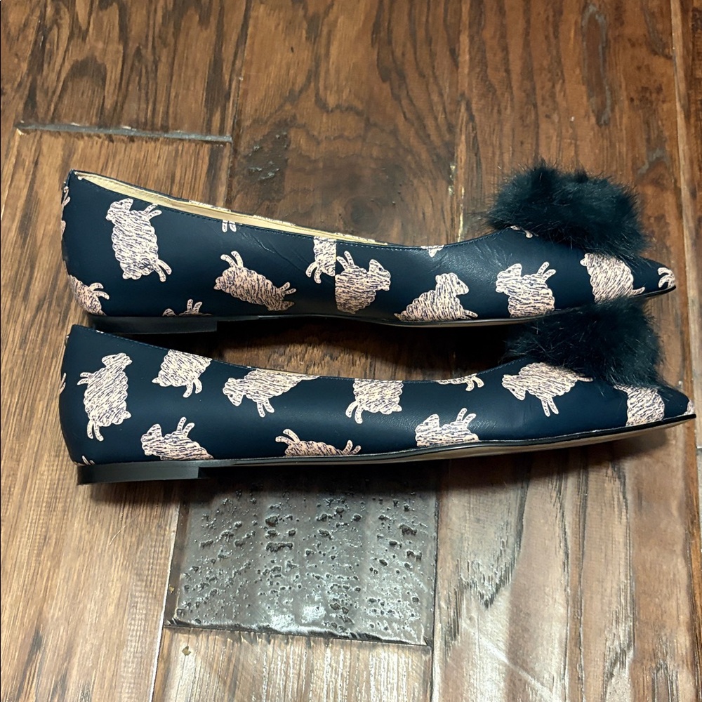 Sam Edelman Raddie Faux Fur Pom Pom Sheep Print Flats SZ 9.5 EUC - Picture 2 of 6
